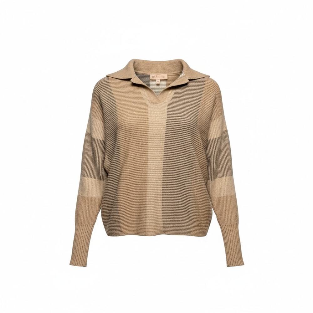 Philosophy Republic Neutral Tonal Stripe Ribbed Polo Sweater Size Medium